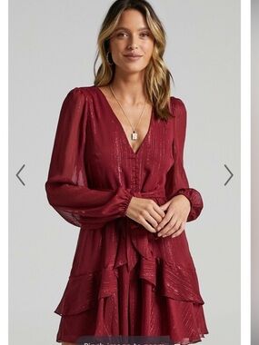 ShowPo “Only Eyes Who Know Me” Ruffle Mini Dress – Wine Red | Size US 8 | NWT